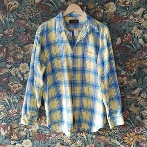 70s yellow and blue plaid shirt